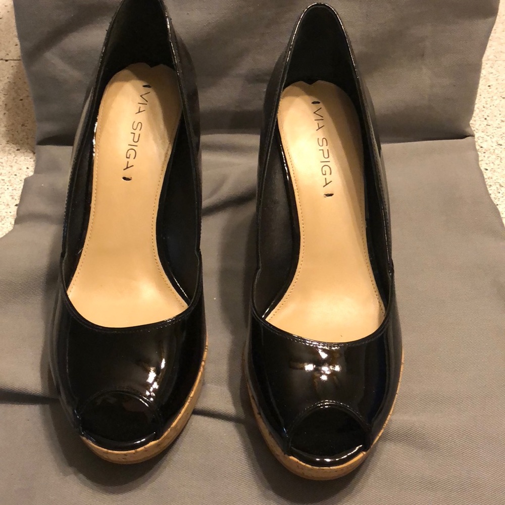 Via Spiga Black Peep Toe Wedge